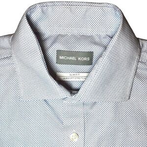 Michael Kors Airsoft Stretch Non Iron Dress Shirt in White/Blue Men’s M Slim Fit